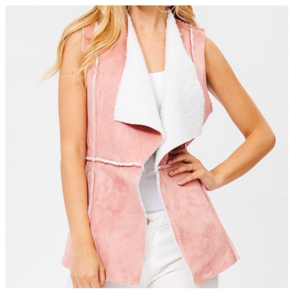 Classic Pink Sherpa Suede Vest - Picture 6 of 7